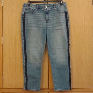 Denim Crop With Embroidered Legs SZ 12/ CHICOS 2 By Chicos